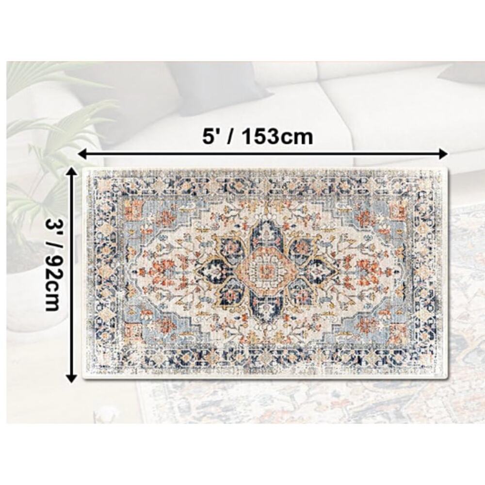 Washable 3x5 Area Rug Non Slip Vintage Floral Medallion Carpet Decor - Picture 2 of 11